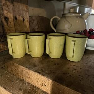 Vintage Gothamware Melamine Mug Set 4 | Avocado Green Speckled | Retro Kitchen